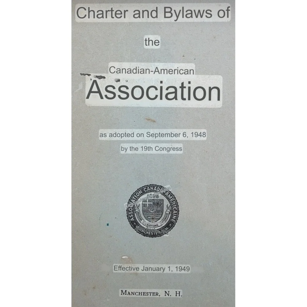 VINTAGE‎ 1948 CHARTER AND BYLAWS ASSOCIATION CANADIAN AMERICAN MANCHESTER NH